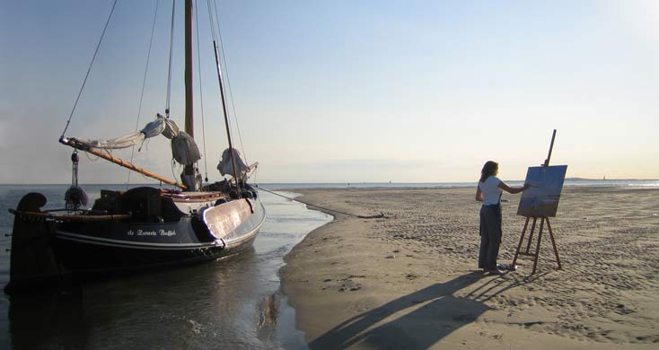 Mobiel Atelier van Ciska van der Meer op het Wad