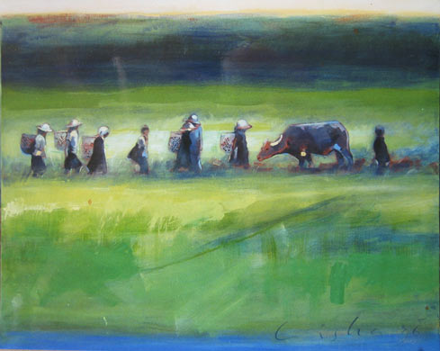 schilderij Rijstvelden van beelden kunstenaar Ciska van der Meer te Amsterdam