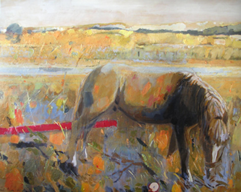 schilderij paard in duinweide van beelden kunstenaar Ciska van der Meer te Amsterdam