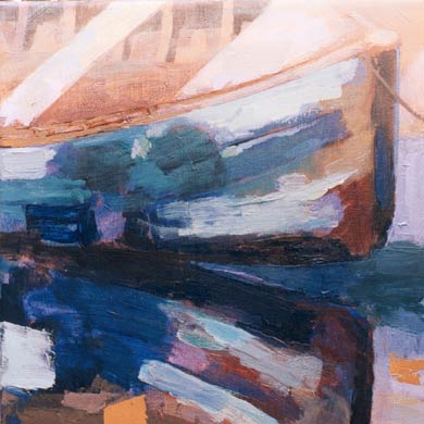 schilderij bootje van beelden kunstenaar Ciska van der Meer te Amsterdam