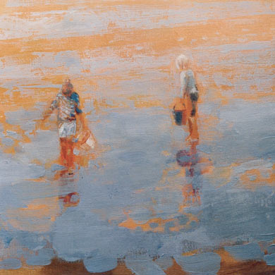 schilderij kokkels zoeken 2 van beelden kunstenaar Ciska van der Meer te Amsterdam