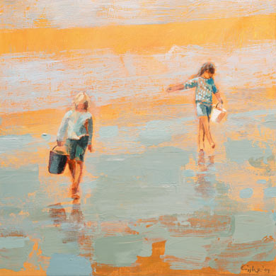 schilderij kokkels zoeken van beelden kunstenaar Ciska van der Meer te Amsterdam